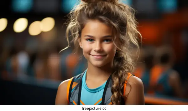 Portrait of a young female gymnast with blonde hair smiling