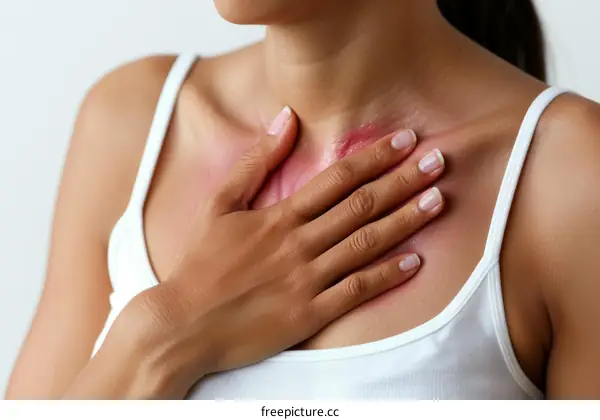 A woman with atopic dermatitis on her chest