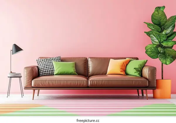 Modern Pink Living Room with Leather Sofa