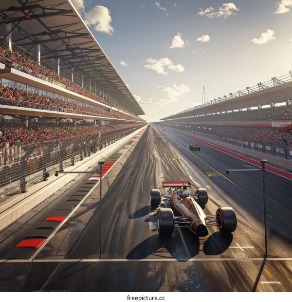 Formula One Race Car on a Packed Grandstand