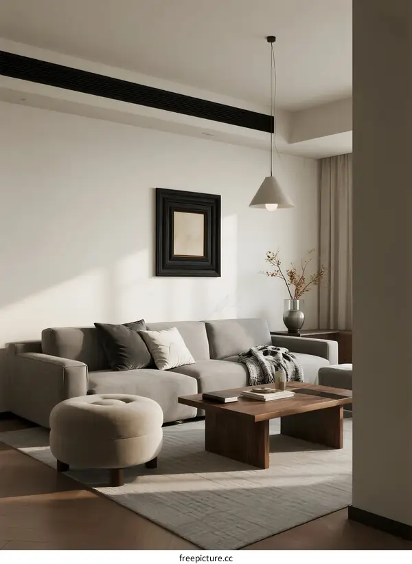 Modern Living Room with Neutral Tones and Cozy Seating