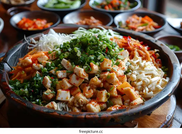 Spicy chicken bibimbap in a bowl