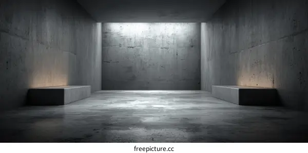 Empty Concrete Interior with Elevated Platforms