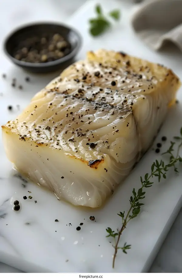 Baked Cod Fillet on Marble