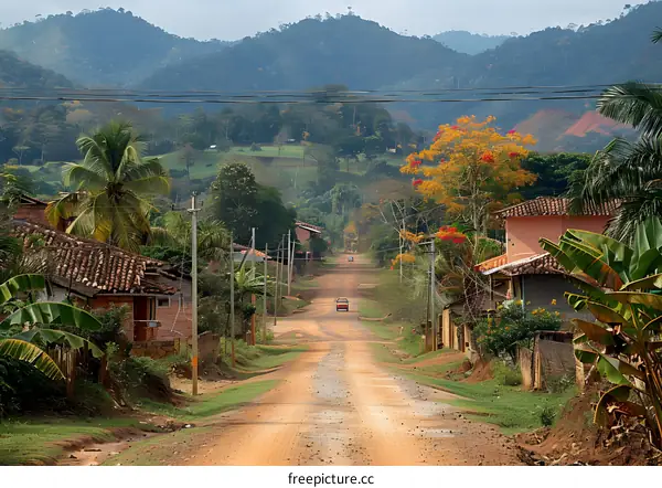 Dirt Road Through Lush Green Tropical Landscape