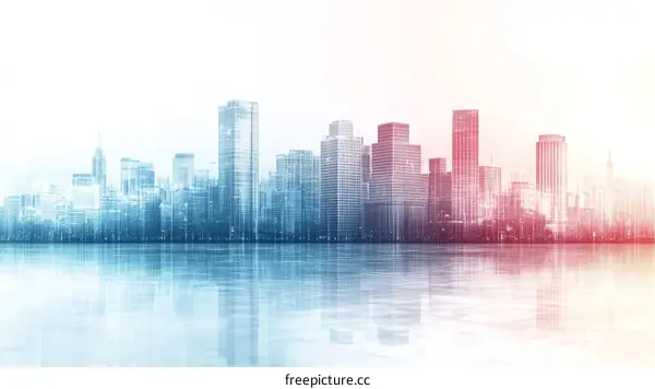 Abstract City Skyline Illustration with Reflection