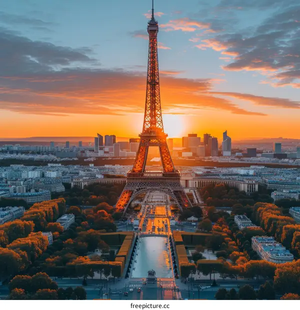 Scenic view of the Eiffel Tower in Paris during sunset