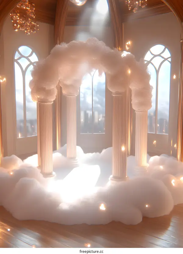 Cloud Archway In A Room With Golden Pillars