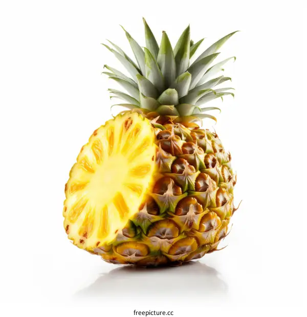 Half of a pineapple isolated on white background