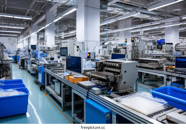 factory production line with many machines