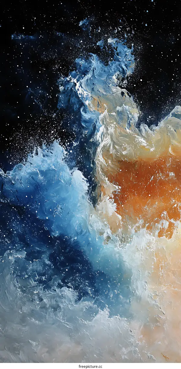 Abstract Painting of Ocean Waves in Blue and White