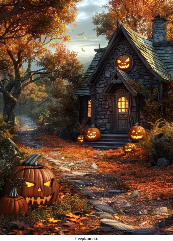 Spooky Cottage in the Autumn Woods