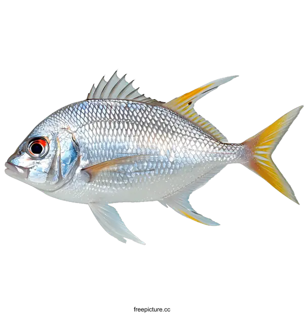 [Transparent Background PNG]A silver fish with yellow tail fin