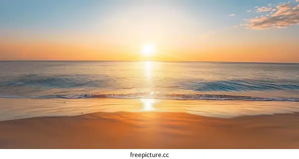 Sunset Beach Landscape with Sparkling Ocean Waves