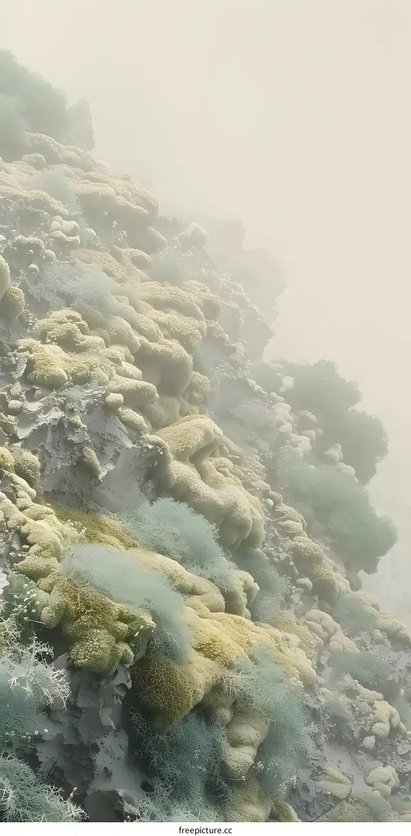 Misty Mountainside with Lush Greenery