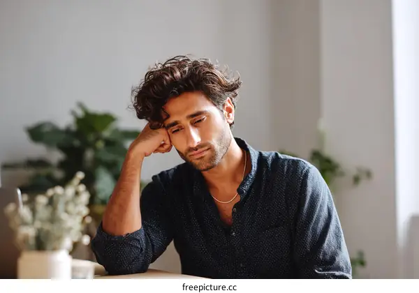 A Depressed Man Sitting Indoors