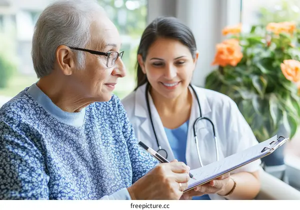 Doctor Discussing Medical Records with Senior Patient