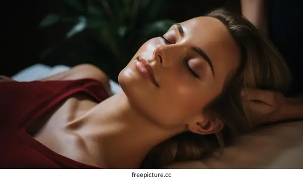 A beautiful blonde woman getting a massage