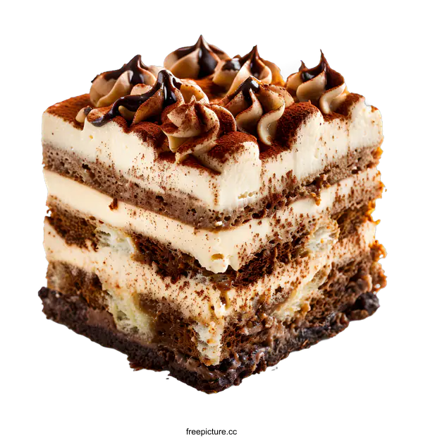 [Transparent Background PNG]Tiramisu cake with cocoa powder on top