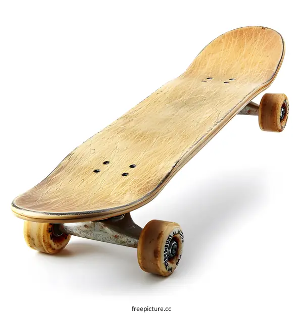 vintage wooden skateboard isolated on white background