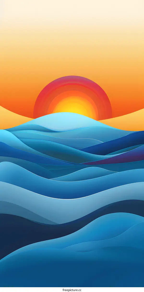 Abstract Paper Cutout Sunset Ocean Landscape