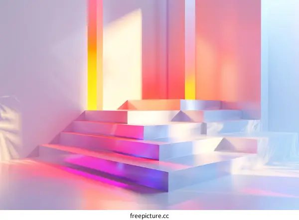 Neon Staircase: Pink and Purple Abstract 3D Rendering