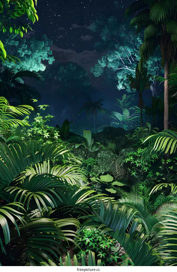 Tropical Rainforest Night Sky Stars Jungle Palm Trees
