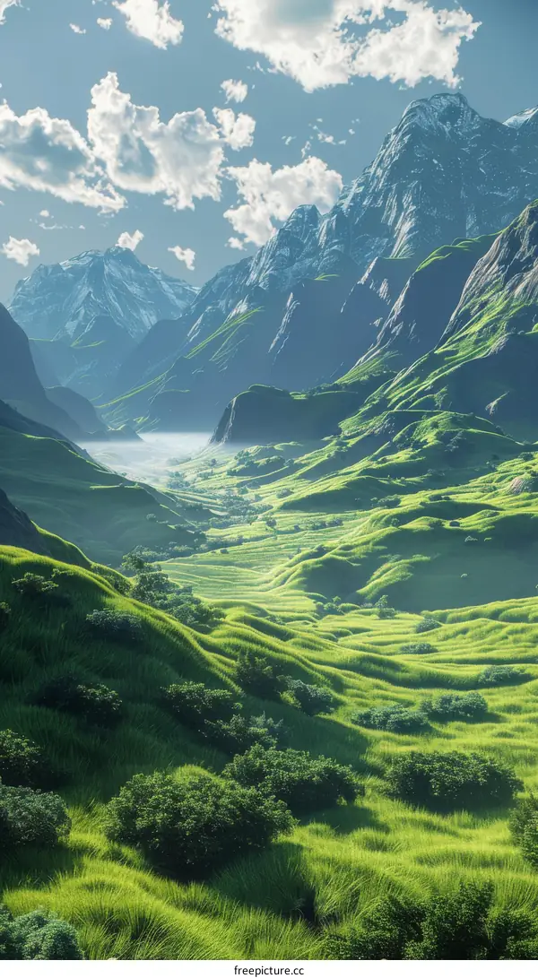 Surreal Green Hills and Valleyscape