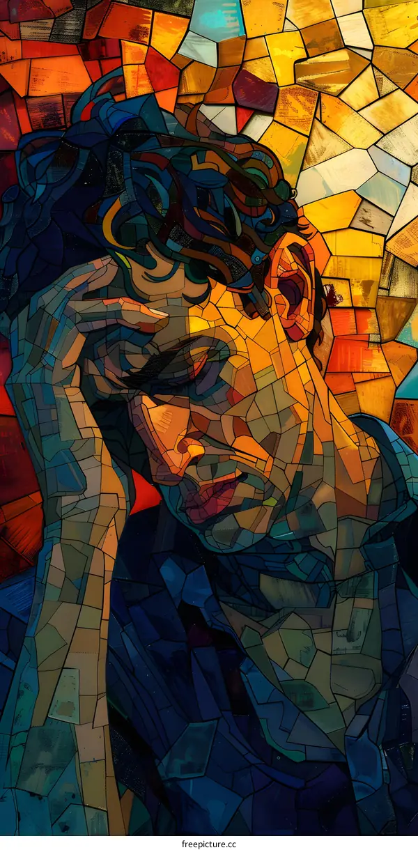 Stained Glass Portrait of a Man in Distress