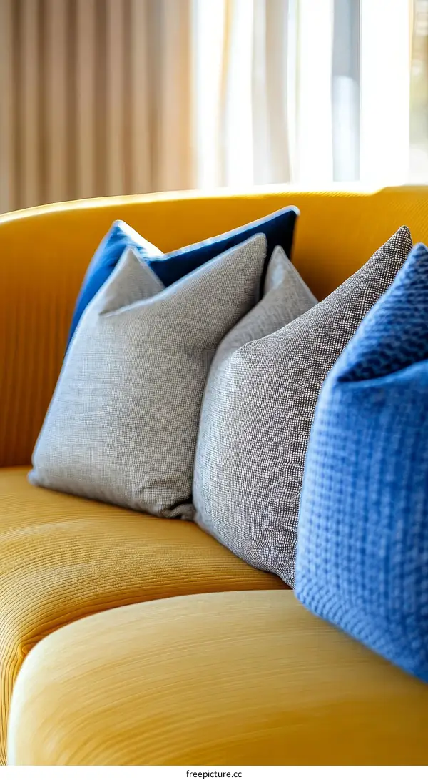 Mustard Yellow Sofa with Colorful Throw Pillows