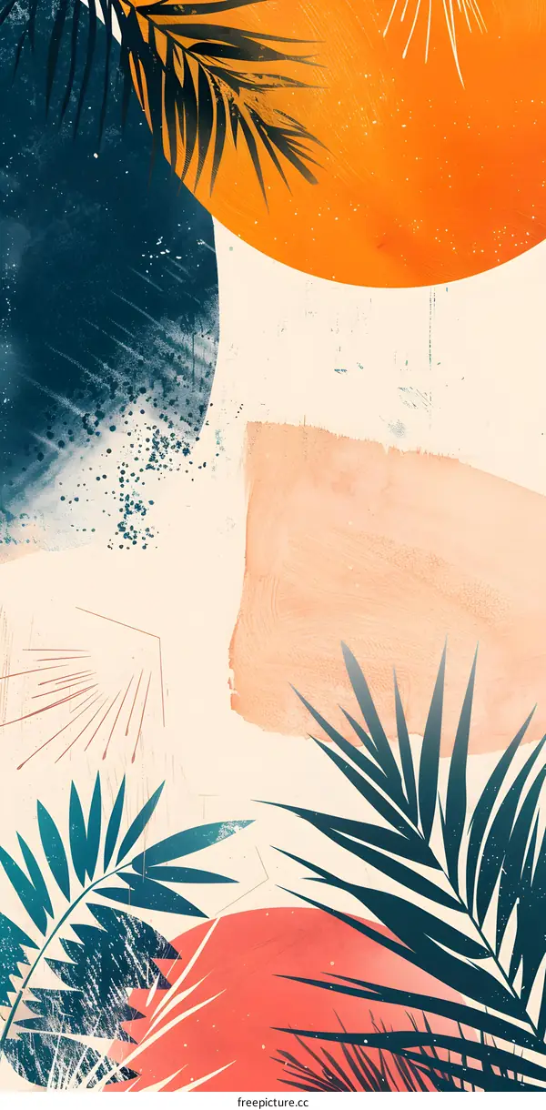 Abstract Palm Leaves Art with Watercolor Background