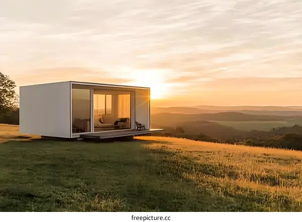 Modern Minimalist House on a Hilltop at Sunset