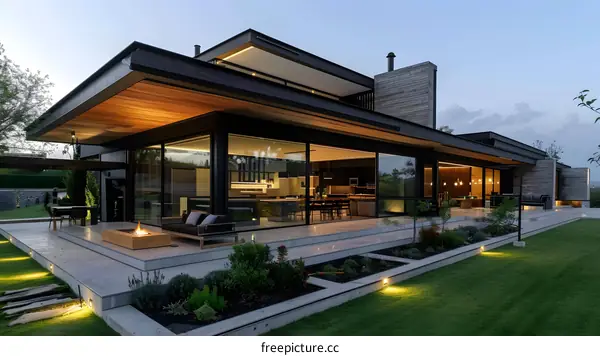Modern House Exterior Design With Large Windows and Stone Facade
