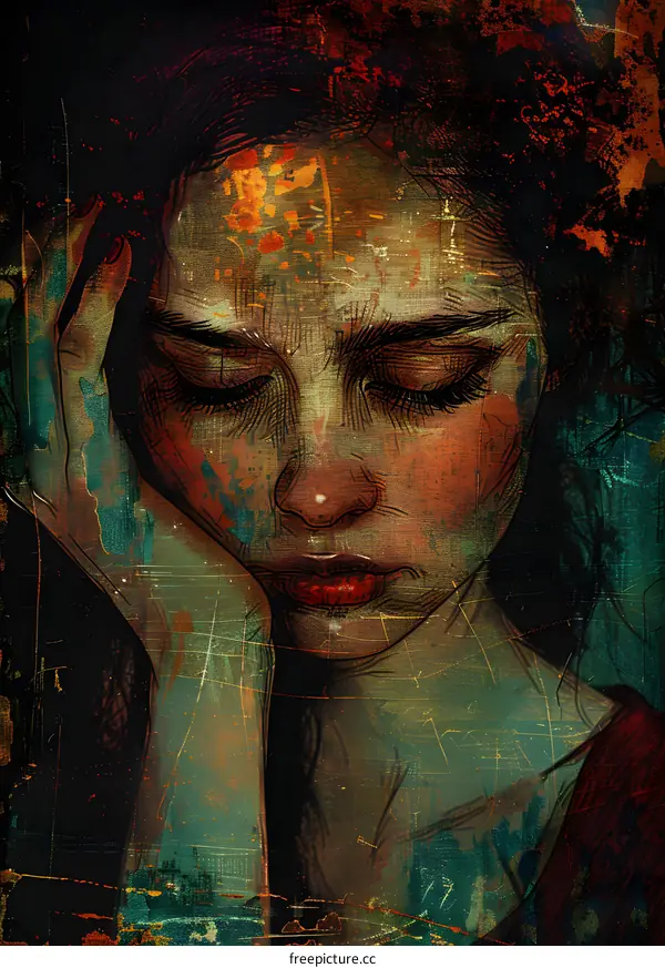 Portrait of a young woman with her hand on her head