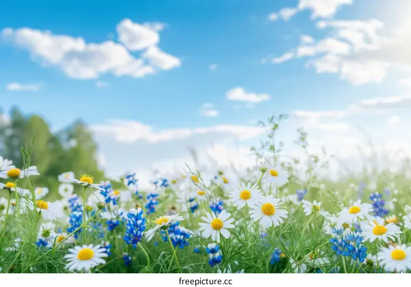 Field of flowers under blue sky
