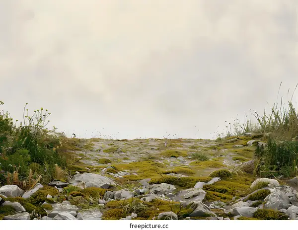 Green Grass and Rocks Under Cloudy Sky