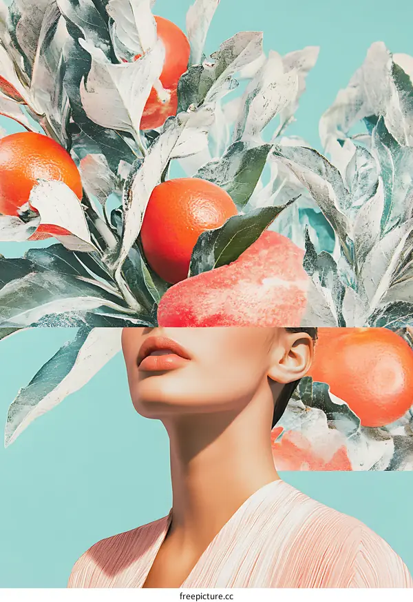 Woman With Orange Fruit Collage Art