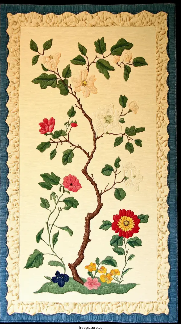 Floral Embroidery Art Piece