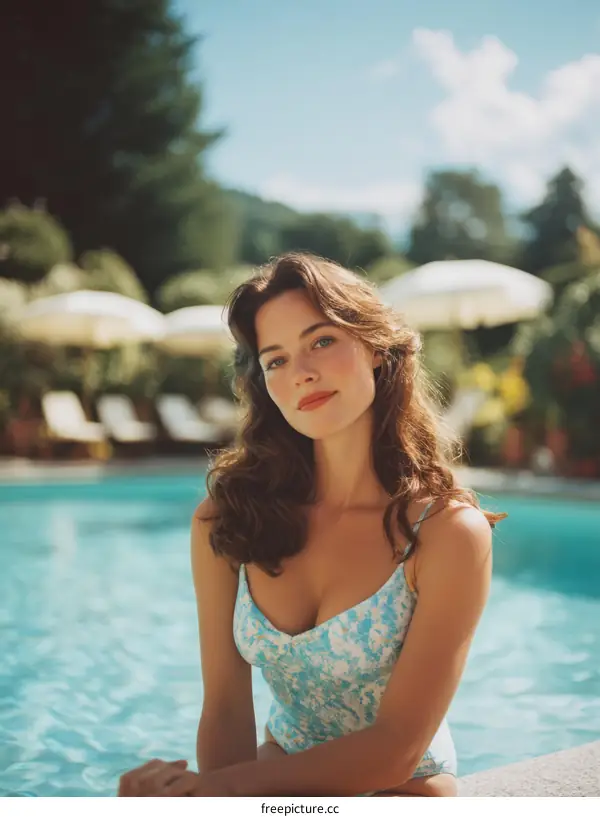 Beautiful Woman Relaxing by the Poolside