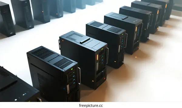 Row of black server computers in a data center