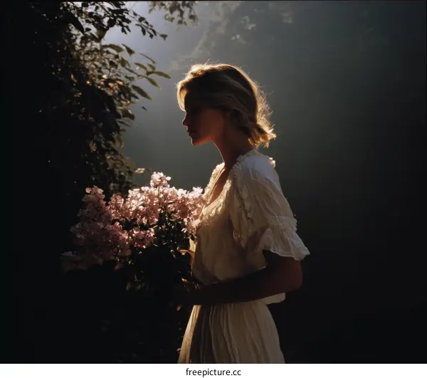 Sunlight Drenched Woman with Flowers