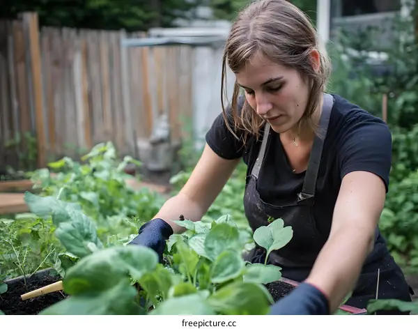 Woman in Black Shirt and Gloves Working in a Garden