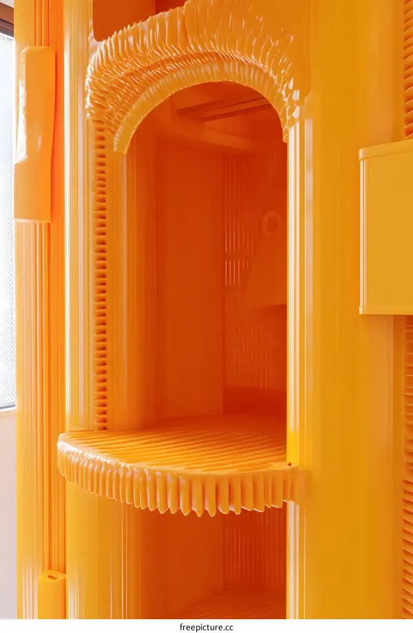 Orange 3D Printed Abstract Structure with Arched Opening