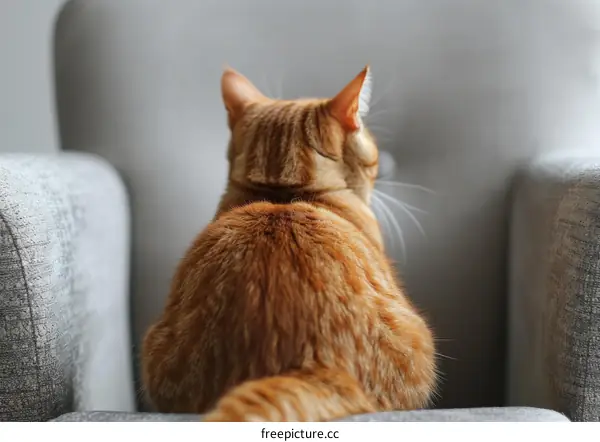 Ginger Cat Relaxing on a Gray Chair