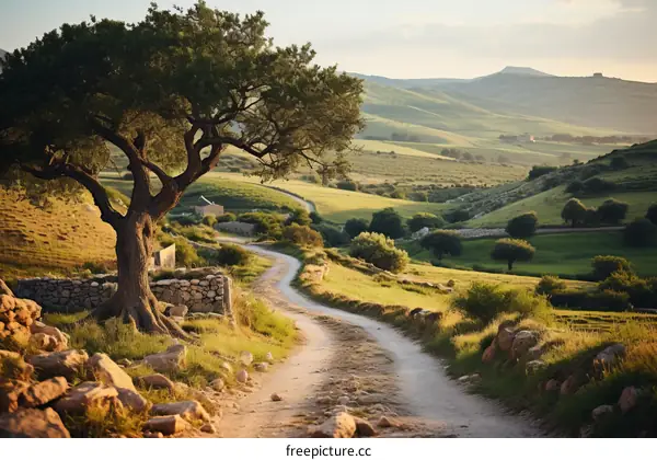 Rural Italian Landscape with Stone Cottage