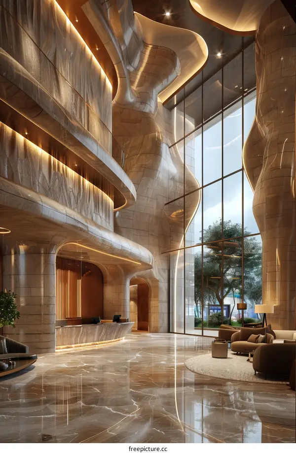 Modern and Luxurious Hotel Lobby with City View