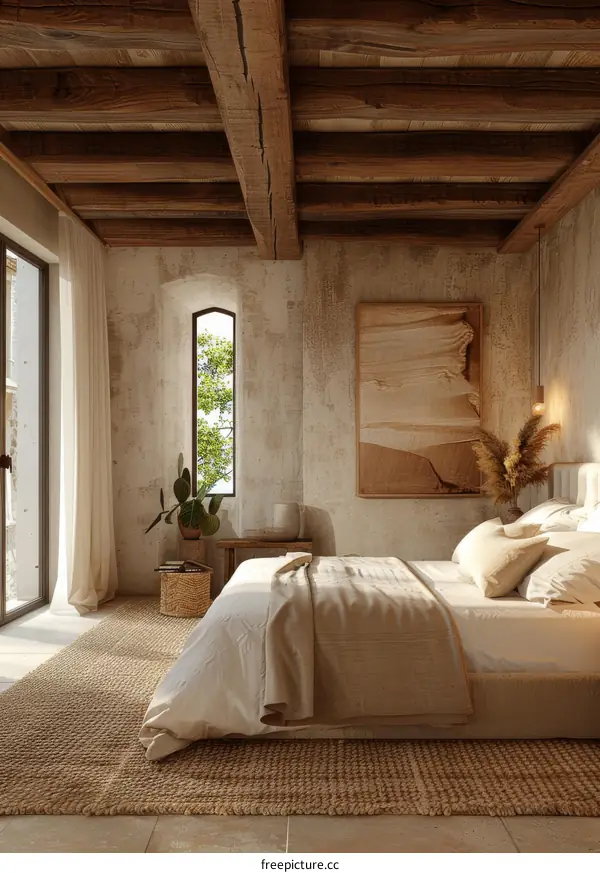 Rustic Beige Bedroom Interior Design