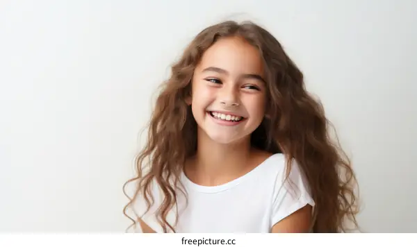 Portrait of a smiling girl with long brown hair