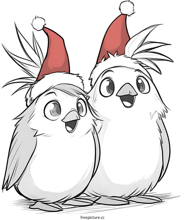 Two Cute Penguins Wearing Santa Hats