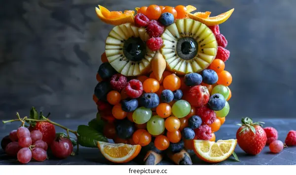 Adorable owl made of fruits and berries